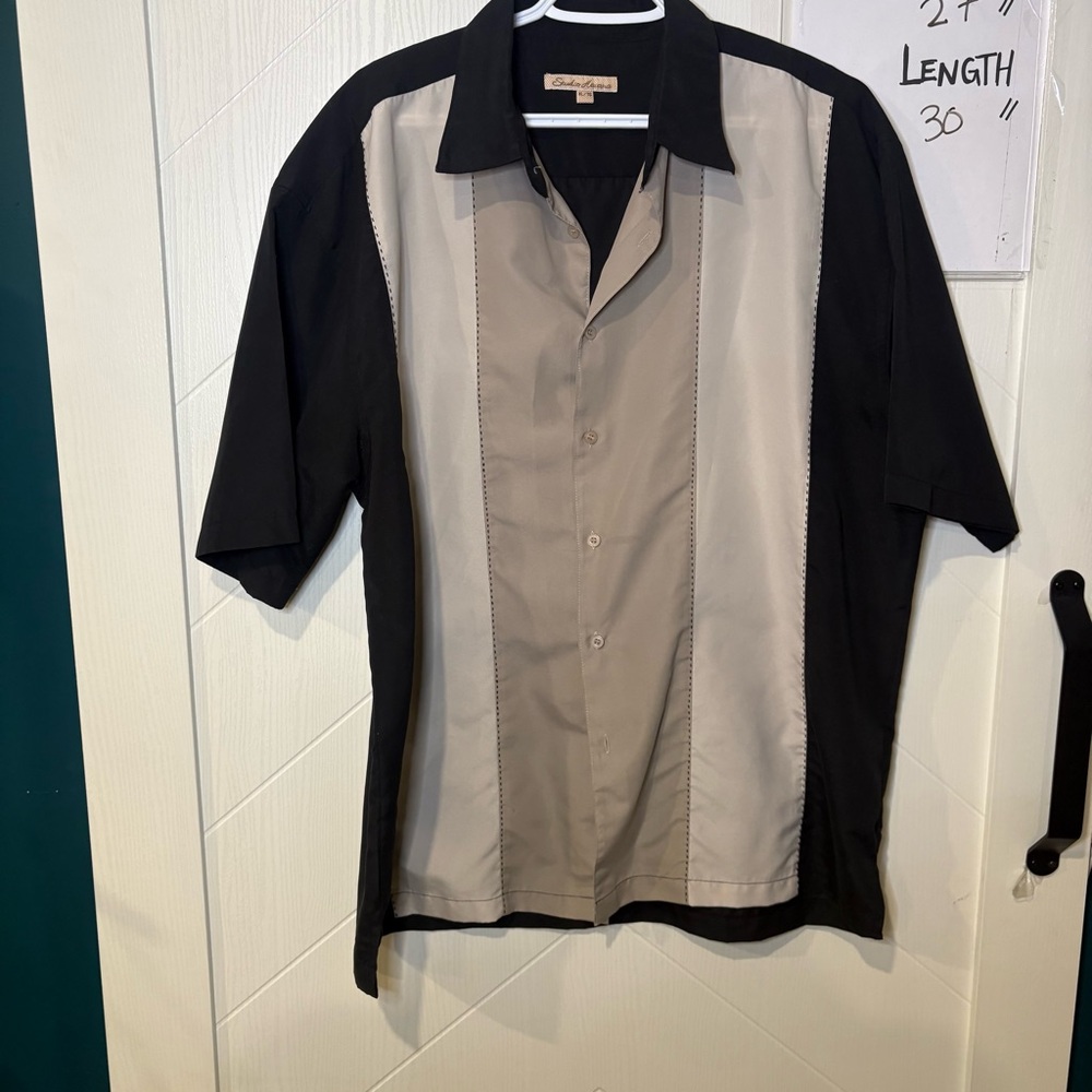 Studio Havana Men XL Black Beige Panel Retro Bowling Rockabilly Camp Cuban Shirt - Picture 5 of 8
